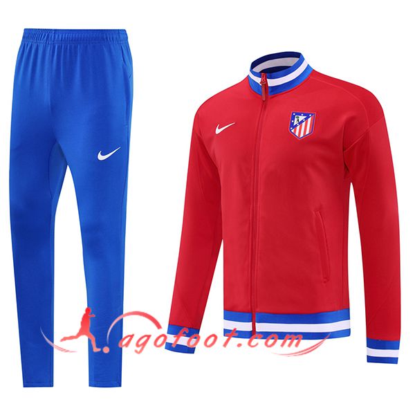 Ensemble Survetement de Foot Veste Atletico Madrid Rouge/Bleu/Blanc 2025/2026