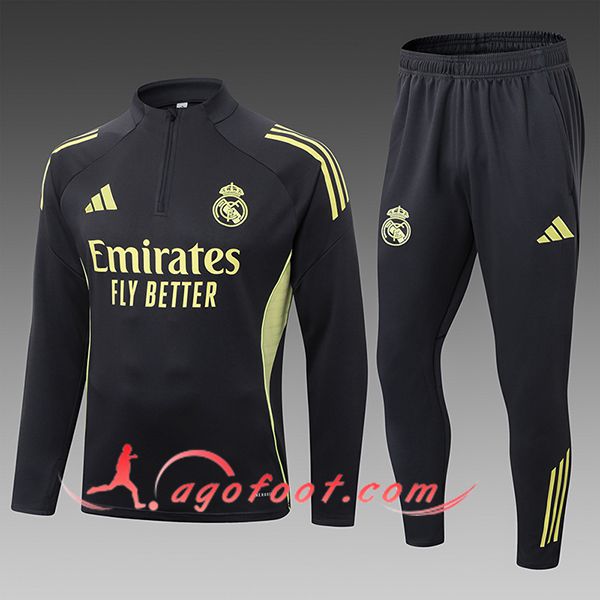 Ensemble Survetement de Foot Real Madrid Enfant Gris/Jaune 2025/2026 -02