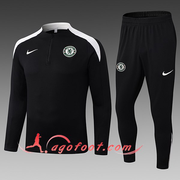 Ensemble Survetement de Foot FC Chelsea Enfant Noir/Blanc 2025/2026