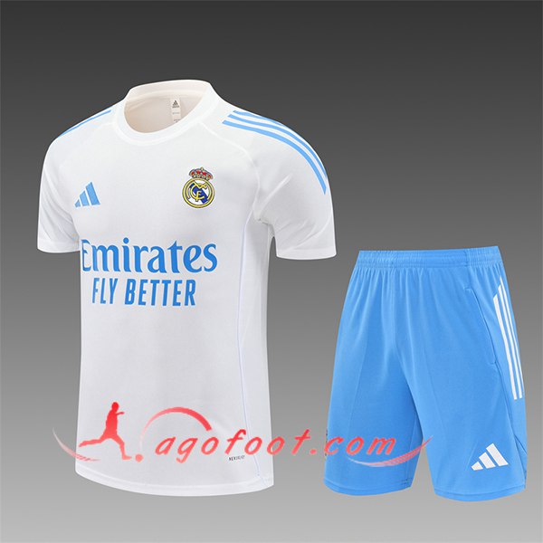 Ensemble Training T-Shirts Real Madrid Enfant Blanc/Bleu 2025/2026 -02