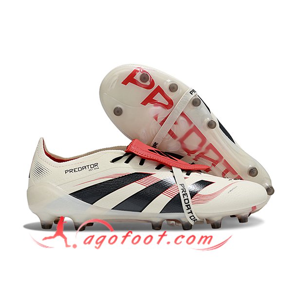 Adidas Chaussures de Foot 25 Predator Elite Tongue AG Beige/Noir/Rouge
