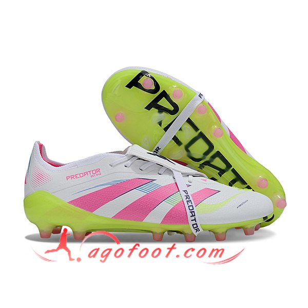 Adidas Chaussures de Foot 25 Predator Elite Tongue AG Blanc/Rose/Vert