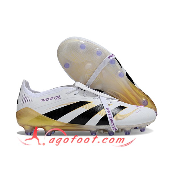 Adidas Chaussures de Foot 25 Predator Elite Tongue AG Blanc/Noir/Jaune