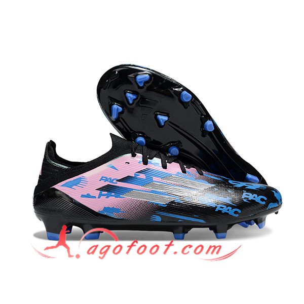 Adidas Chaussures de Foot F50 Elite FG Rose/Noir/Bleu -02