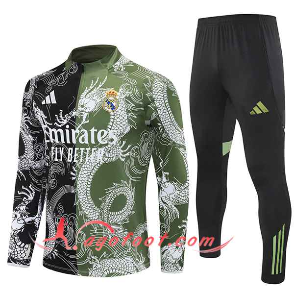 Ensemble Survetement de Foot Real Madrid Noir/Vert/Blanc 2025/2026