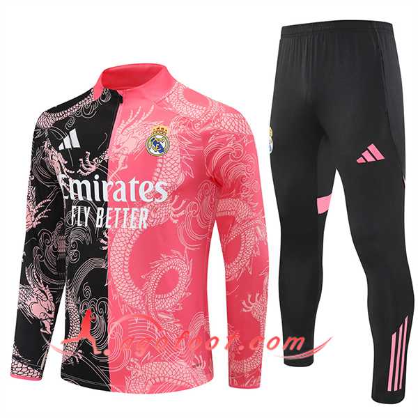 Ensemble Survetement de Foot Real Madrid Noir/Rose/Blanc 2025/2026