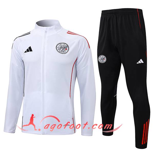 Ensemble Survetement de Foot Veste Ajax Blanc/Noir/Rouge 2025/2026