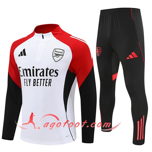 Ensemble Survetement de Foot Arsenal Blanc/Rouge/Noir 2025/2026