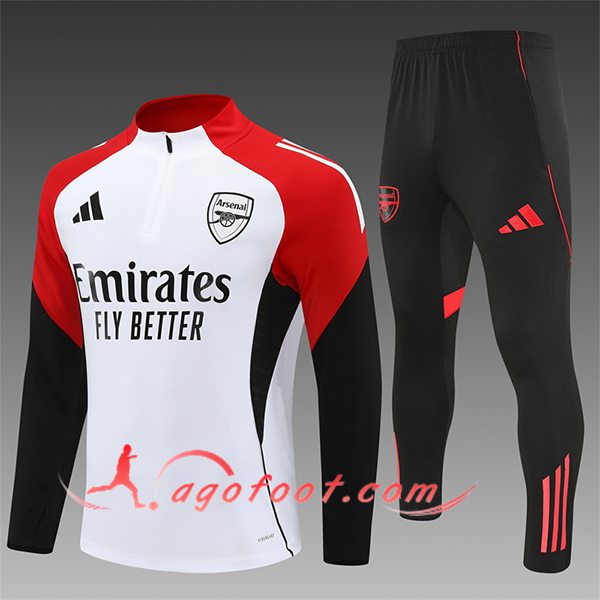 Ensemble Survetement de Foot Arsenal Enfant Blanc/Rouge/Noir 2025/2026