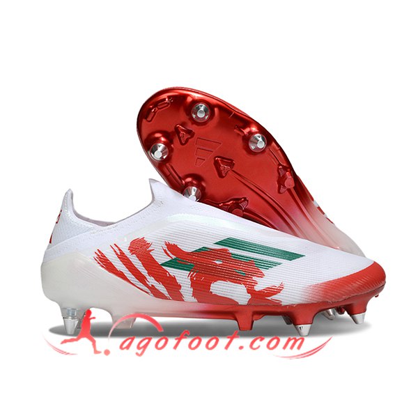 Adidas Chaussures de Foot F50 Elite Laceless SG Blanc/Rouge/Vert