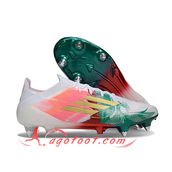 Adidas Chaussures de Foot F50 Elite SG Blanc/Rose/Vert/Jaune