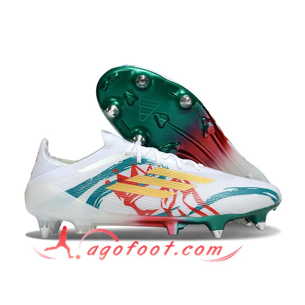 Adidas Chaussures de Foot F50 Elite SG Blanc/Vert/Jaune/Rouge