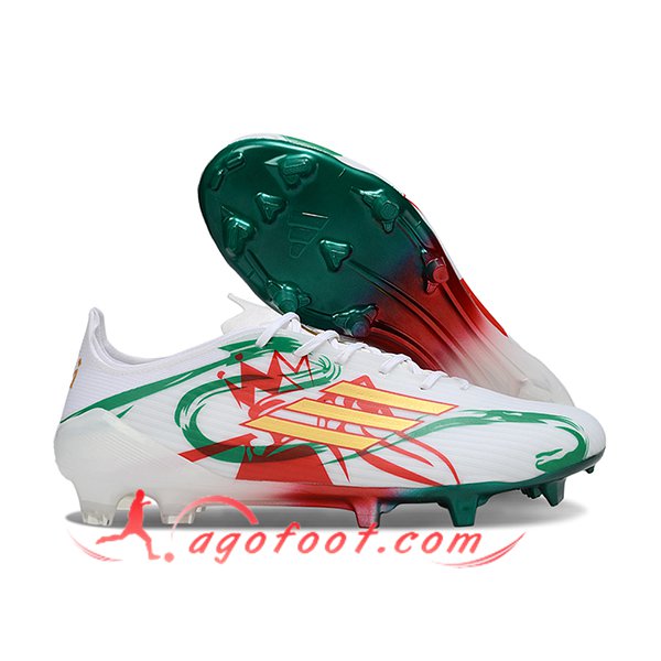 Adidas Chaussures de Foot F50 ELITE FG Blanc/Vert/Jaune/Rouge
