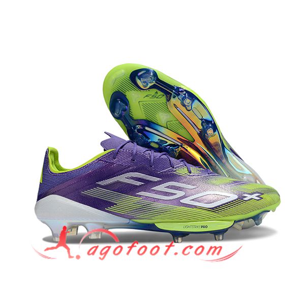 Adidas Chaussures de Foot F50+.1 FG Pourpre/Vert -03