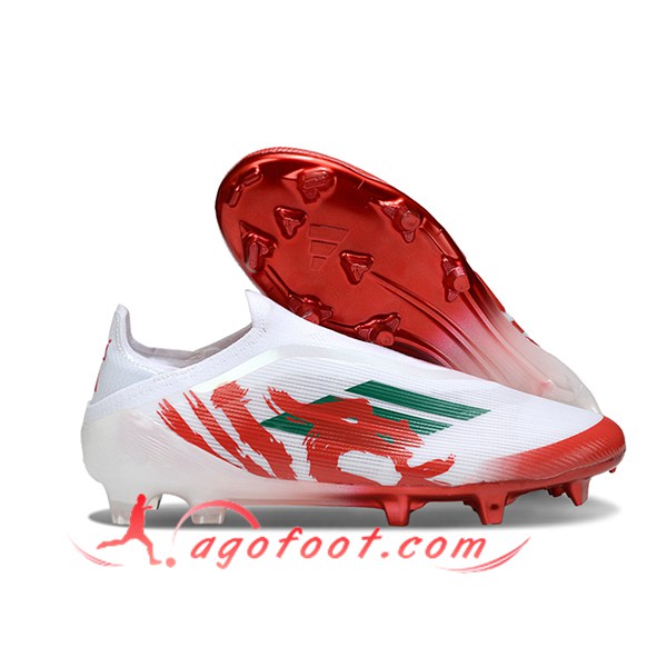 Adidas Chaussures de Foot F50 Elite Laceless FG Blanc/Rouge/Vert