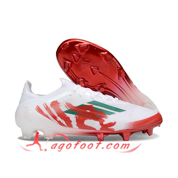 Adidas Chaussures de Foot F50 Elite FG Blanc/Rouge/Vert -02