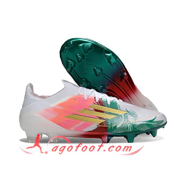 Adidas Chaussures de Foot F50 Elite FG Blanc/Rose/Vert/Jaune