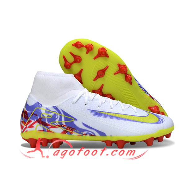 Nike Chaussures de Foot Mercurial Superfly 10 Academy Blanc/Vert/Pourpre/Rouge
