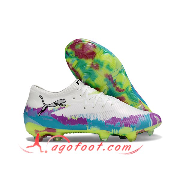 PUMA Chaussures de Foot FUTURE 8 ULTIMATE FG/AG Blanc/Pourpre/Bleu/Vert