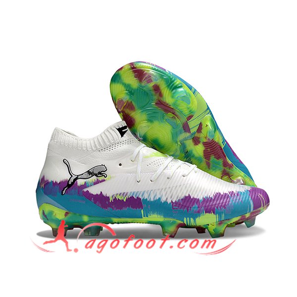 PUMA Chaussures de Foot FUTURE 8 ULTIMATE FG/AG Blanc/Pourpre/Bleu/Vert
