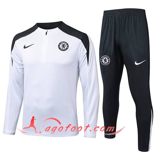 Ensemble Survetement de Foot FC Chelsea Blanc/Noir 2025/2026