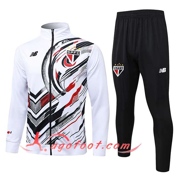 Ensemble Survetement de Foot Veste Sao Paulo FC Blanc/Noir/Rouge 2025/2026