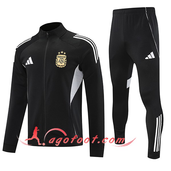 Ensemble Survetement de Foot Veste Argentine Noir/Blanc 2025/2026