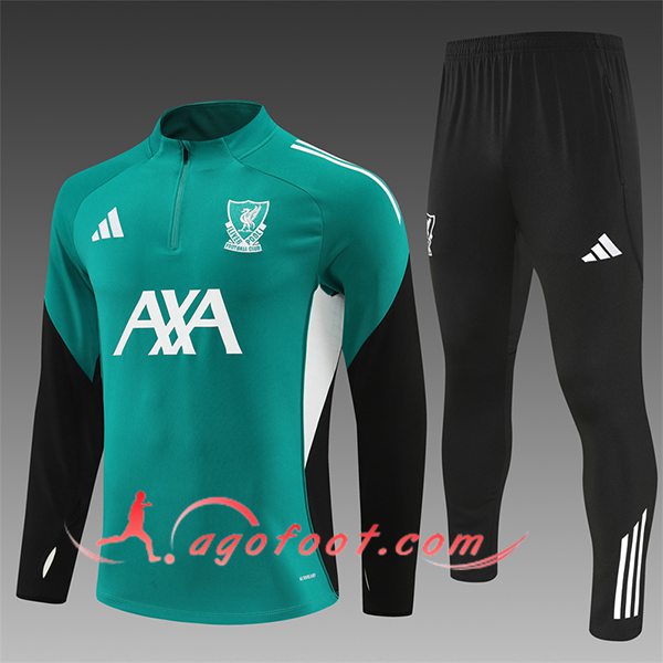 Ensemble Survetement de Foot FC Liverpool Enfant Vert/Noir/Blanc 2025/2026