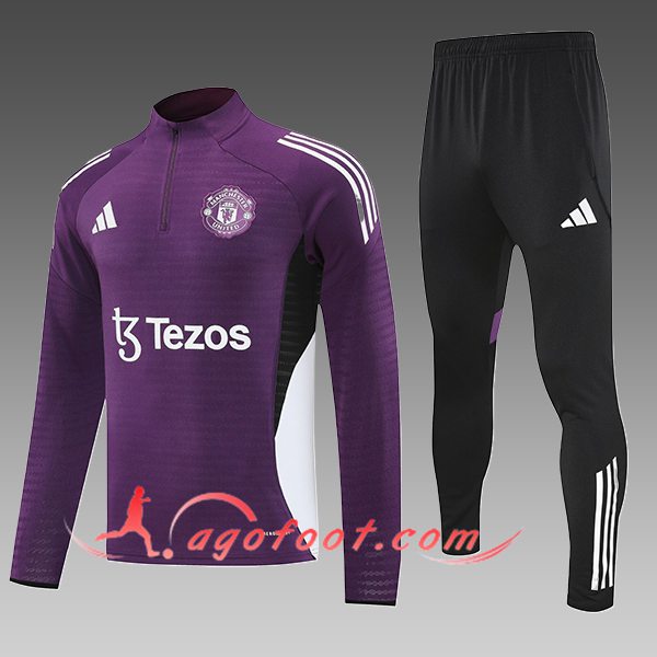 Ensemble Survetement de Foot Manchester United Enfant Pourpre/Blanc/Noir 2025/2026