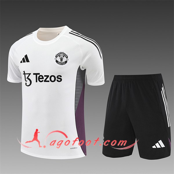 Ensemble Training T-Shirts Manchester United Enfant Blanc/Gris/Pourpre 2025/2026