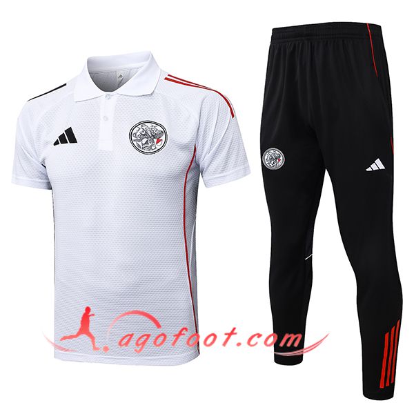 Ensemble Polo Foot Ajax Blanc/Rouge/Noir 2025/2026