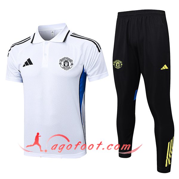 Ensemble Polo Foot Manchester United Blanc/Noir/Bleu 2025/2026