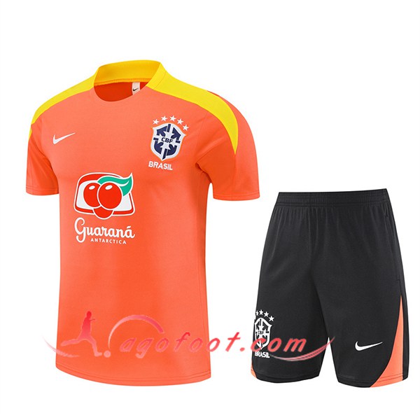 Ensemble Training T-Shirts Brésil Orange/Jaune 2025/2026