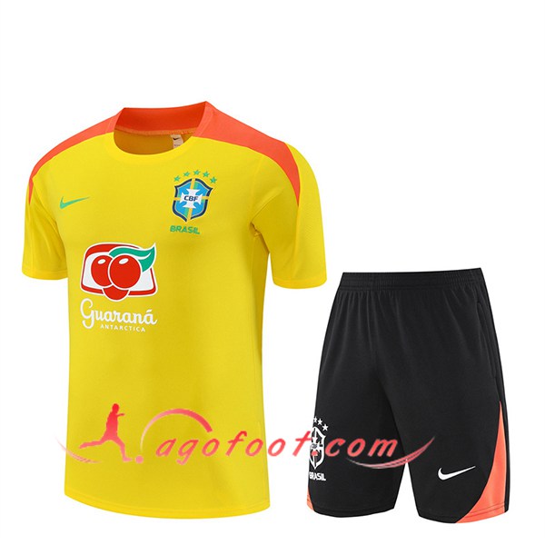 Ensemble Training T-Shirts Brésil Jaune/Orange 2025/2026