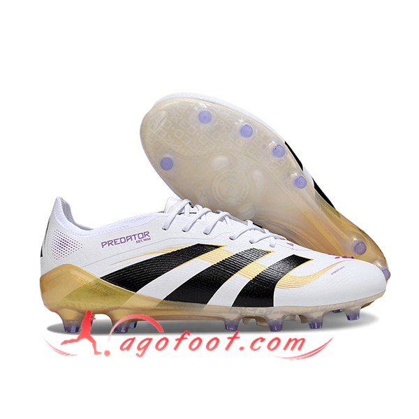 Adidas Chaussures de Foot 25 Predator Elite Tongue AG Blanc/Noir/Jaune -02