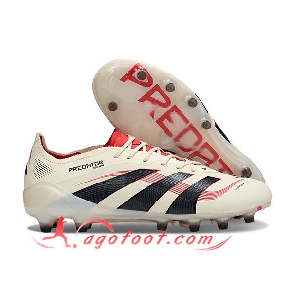 Adidas Chaussures de Foot 25 Predator Elite Tongue AG Beige/Noir/Rouge -02