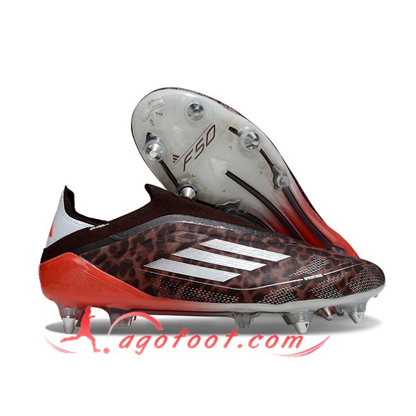 Adidas Chaussures de Foot F50 Elite Laceless SG Brun/Rouge/Blanc