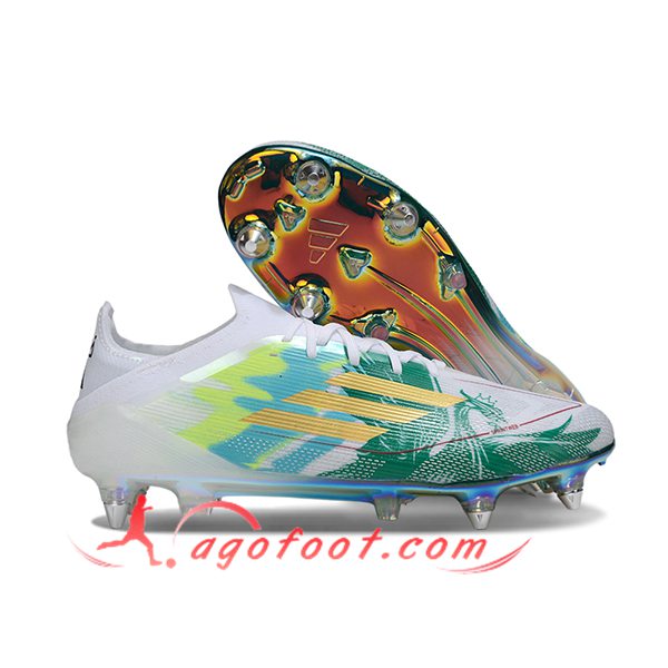 Adidas Chaussures de Foot F50 Elite SG Blanc/Vert/Jaune