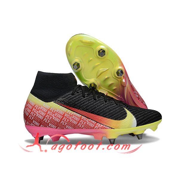 Nike Chaussures de Foot Air Zoom Mercurial Superfly IIX Elite SG Noir/Rouge/Jaune