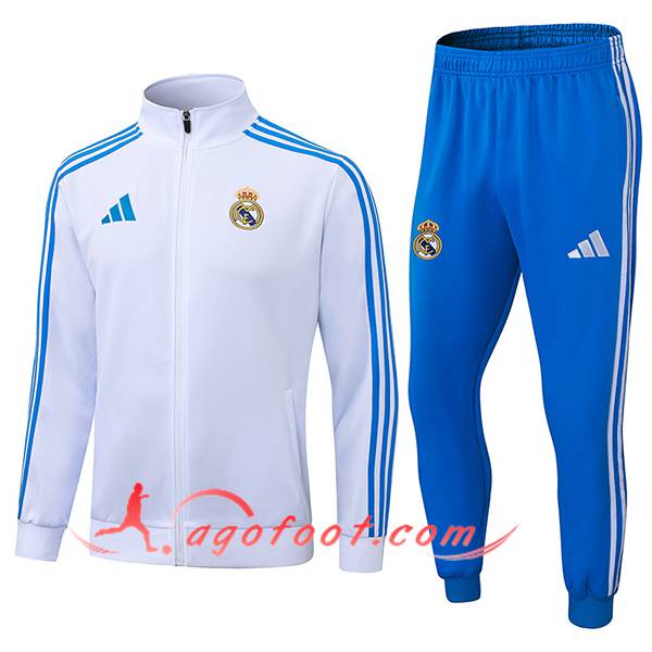 Ensemble Survetement de Foot Veste Real Madrid Blanc/Bleu 2025/2026 -02