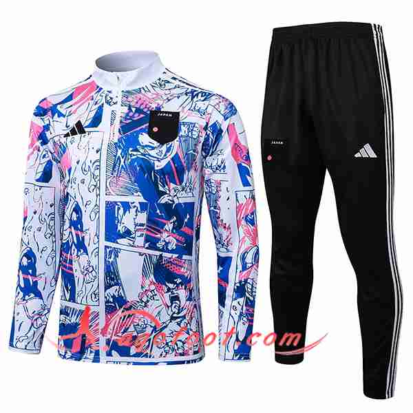 Ensemble Survetement de Foot Japon Blanc/Bleu/Rose 2025/2026