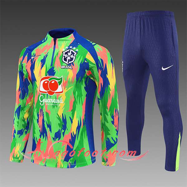 Ensemble Survetement de Foot Brésil Enfant Vert/Bleu/Orange 2025/2026
