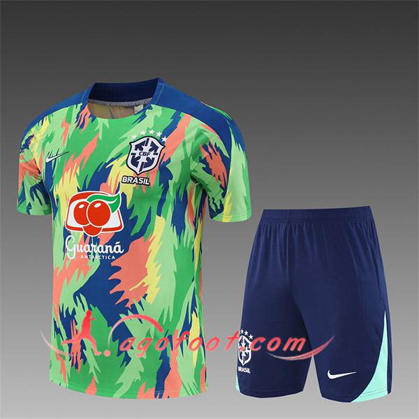 Ensemble Training T-Shirts Brésil Enfant Vert/Bleu/Jaune 2025/2026