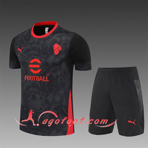 Ensemble Training T-Shirts Milan AC Enfant Noir/Gris/Rouge 2025/2026