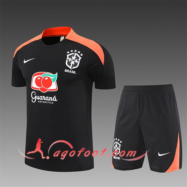 Ensemble Training T-Shirts Brésil Enfant Noir/Orange 2025/2026