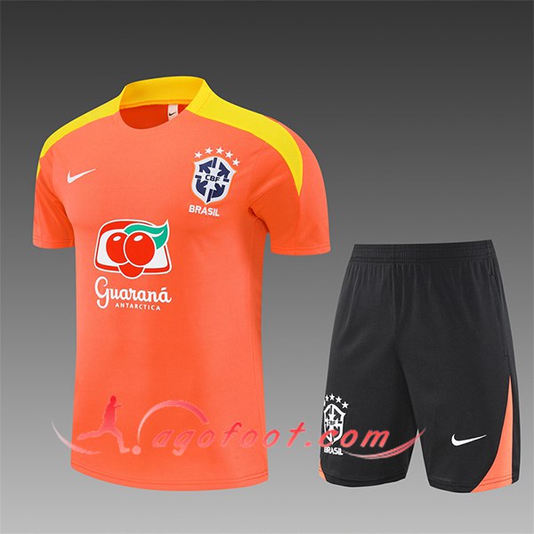 Ensemble Training T-Shirts Brésil Enfant Orange/Jaune 2025/2026