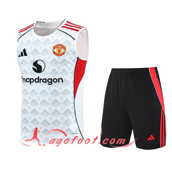 Ensemble Training Debardeurs Manchester United Blanc/Gris/Rouge 2025/2026