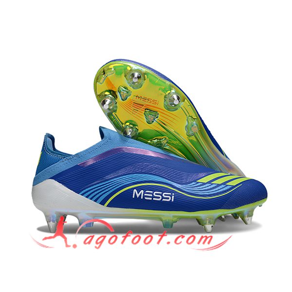 Adidas Chaussures de Foot F50 Elite Laceless SG Bleu/Pourpre/Vert