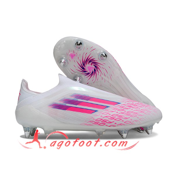 Adidas Chaussures de Foot F50 Elite Laceless SG Blanc/Rose