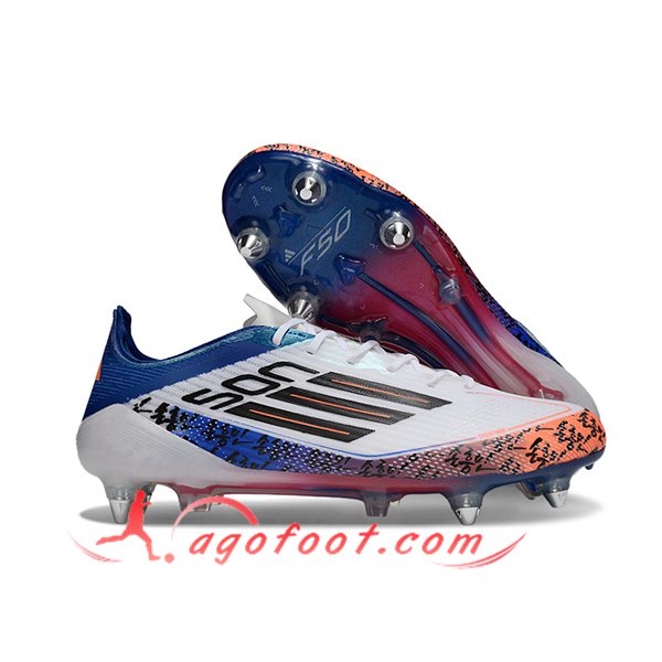 Adidas Chaussures de Foot F50 ELITE SG Blanc/Bleu/Orange/Noir